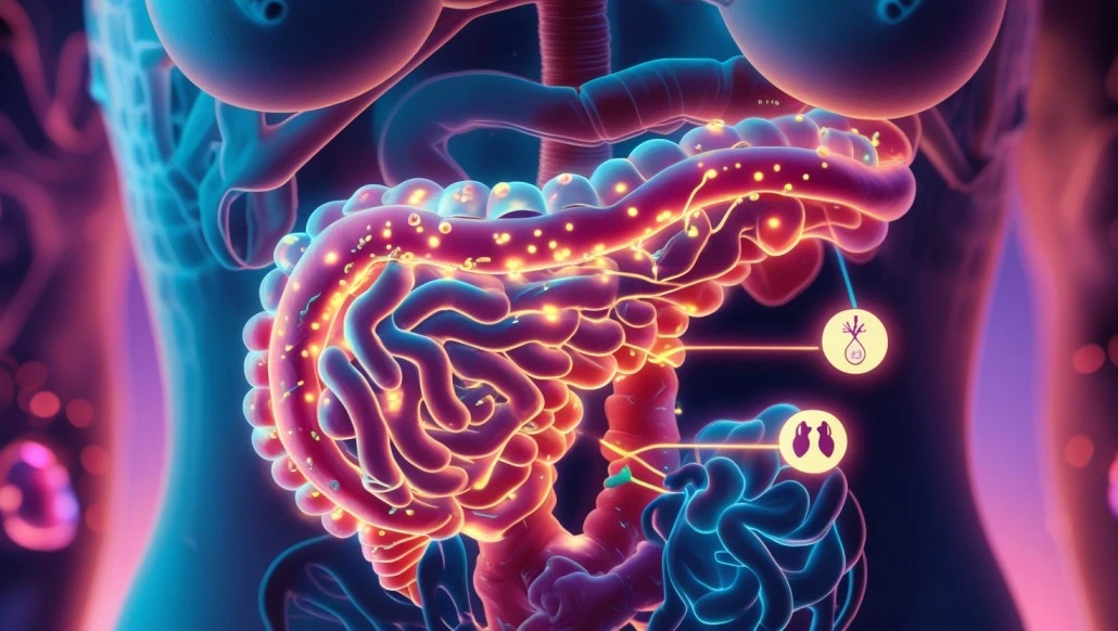 Illustration of gut microbiome and postbiotics