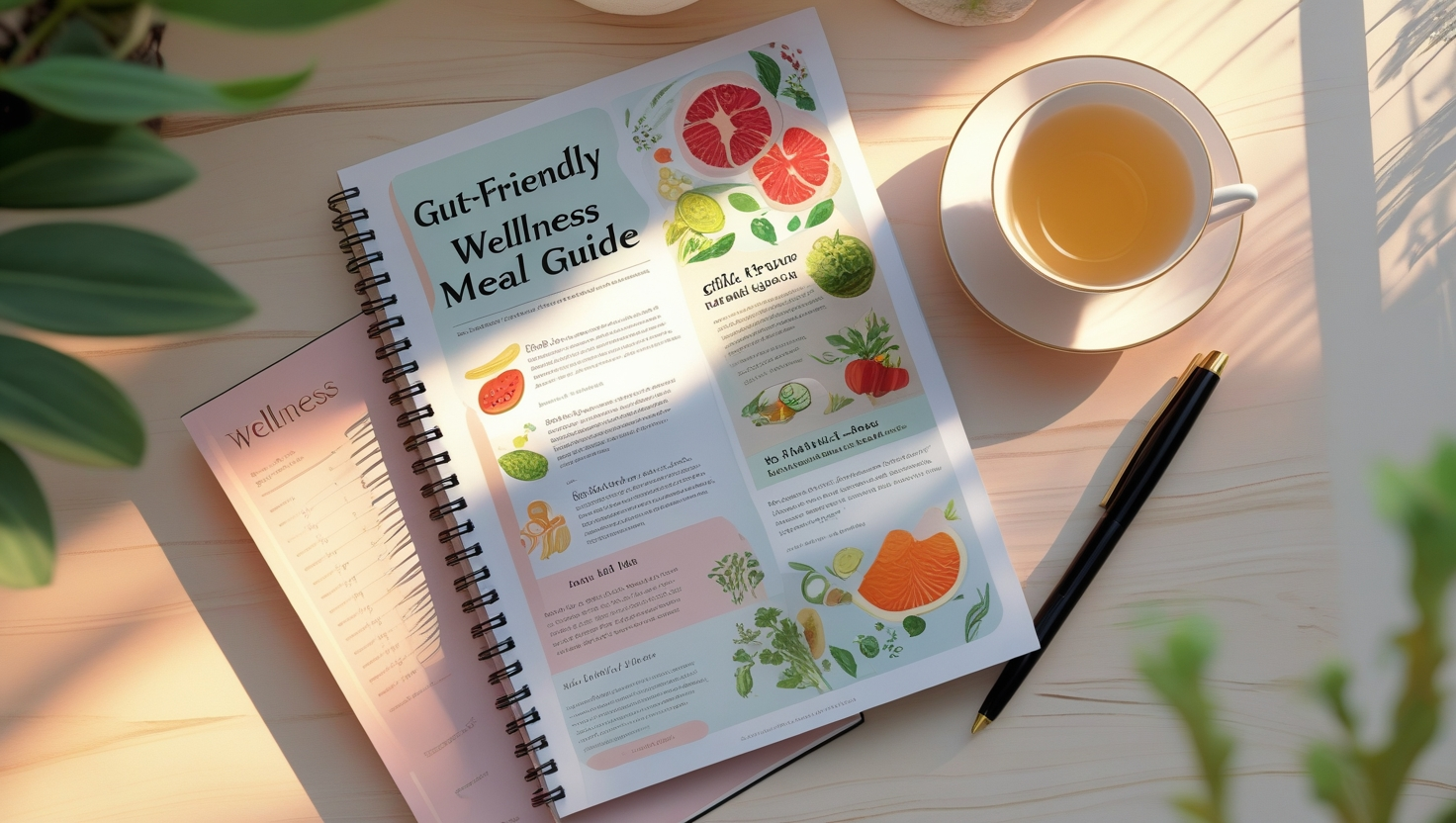 Gut-friendly wellness meal guide with tea