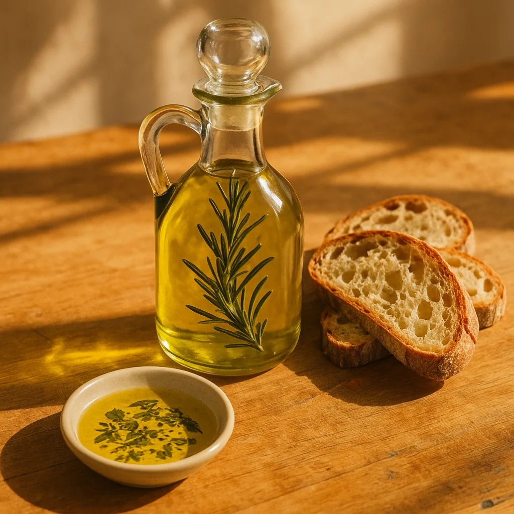 Extra virgin olive oil bottle and olives