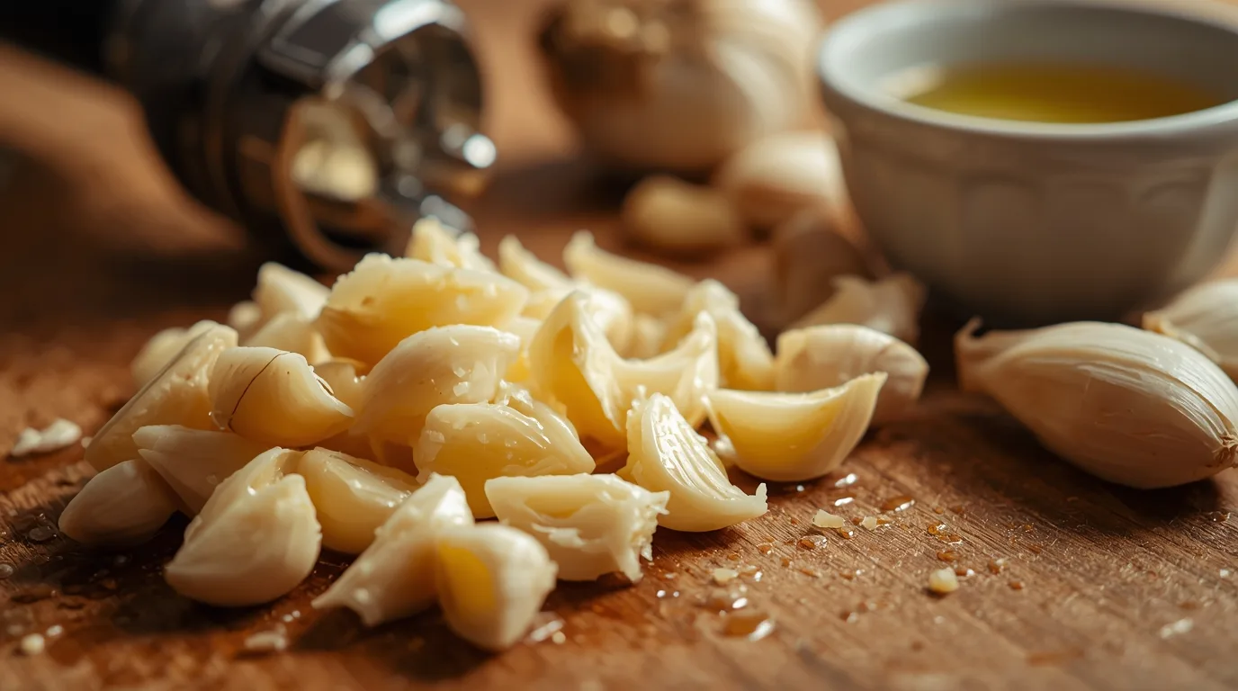 Fresh garlic cloves and bulbs